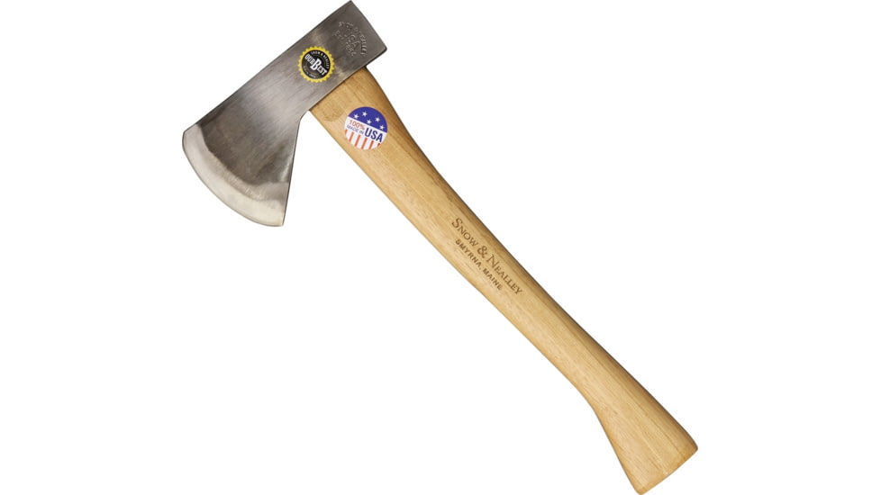 Snow &amp; Nealley Penobscot Bay Kindling 18in Axe with American Hickory Handle, 17in Overall, 6 3/4in Carbon Steel Axe Head With 3 3/4in Cutting Edge, American Hickory Handle, Leather Blade Guard, 011S
