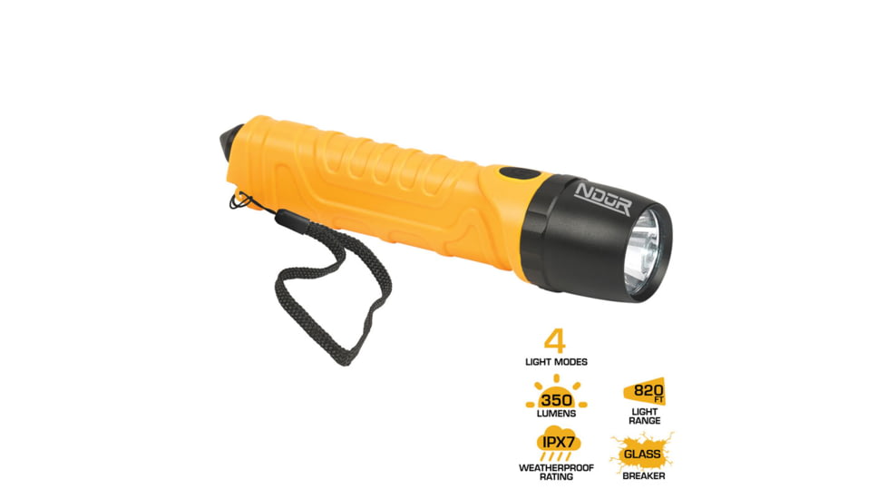 SnugPak Ndur Emergency Led Flashlight w/Glass Breaker, Yellow/Black, 51700