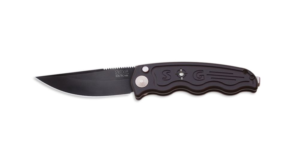 SOG Auto Knife w/ SE Fold 3.5in. Steel Blade and Alum. Handle, BLK Finish, Black ST-02