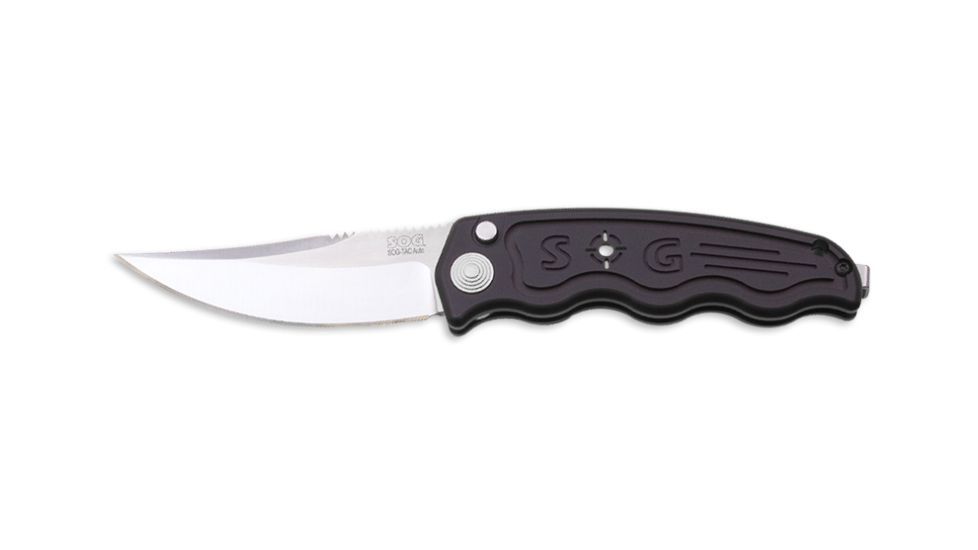 SOG Auto Knife w/ SE Fold 3.5in. Steel Blade and Alum. Handle, Satin Finish, Black ST-01