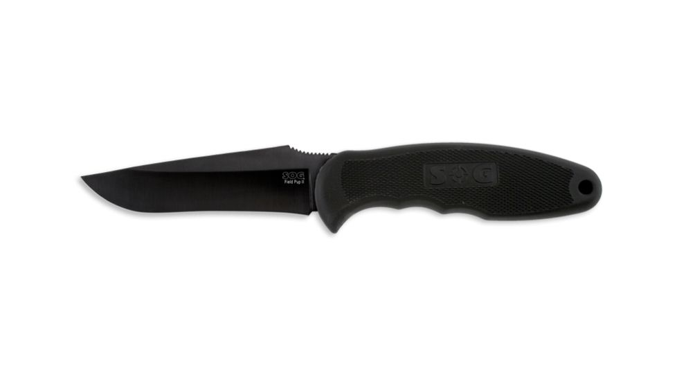SOG Field Pup II Knife w/ SE 4.75in. Steel Blade and Leather Sheath, BLK TiNi Finish, Black FP6L-CP
