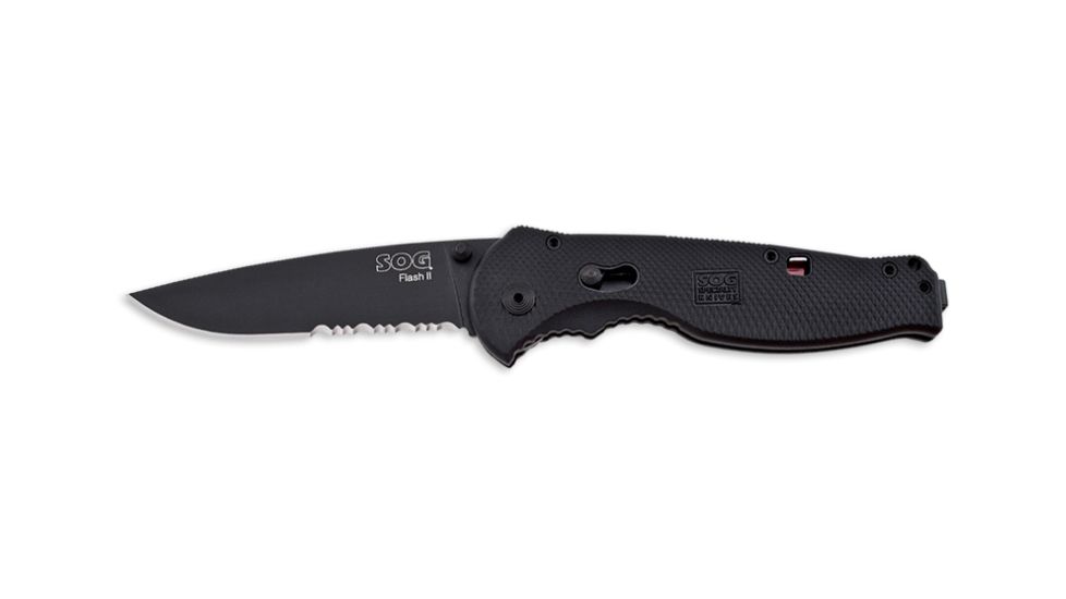 SOG Flash II Knife w/ PS Fold 3.5in. Steel Blade and GRN Handle, BLK TiNi Finish, Black TFSA98-CP