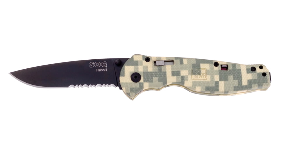 SOG Knives DFSA-98 Flash II - Partially Serrated Black TiNi Digi Camo Handle Folding Knife