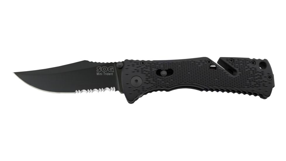 SOG Knives TF-21 Trident Mini - Partially Serrated Black TiNi Folding Knife