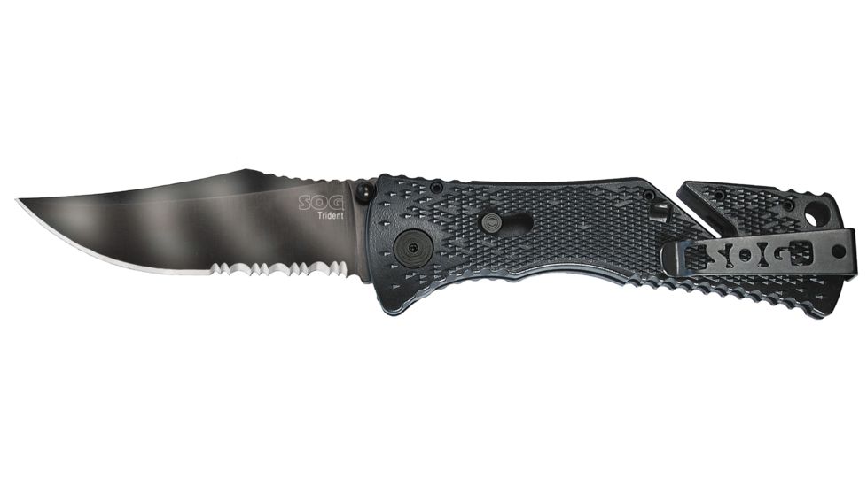 SOG Trident Partially Serrated TigerStripe Folding Knife, TF-3