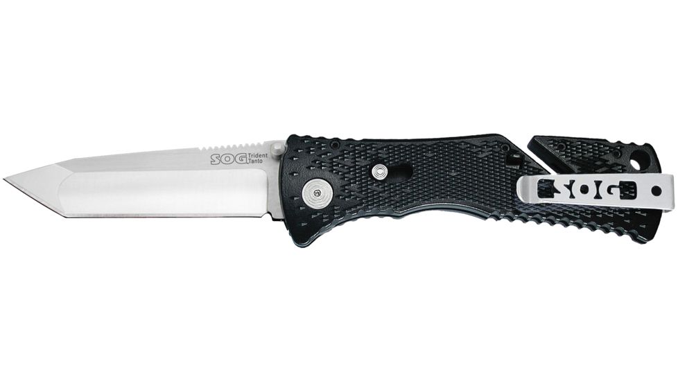 SOG Trident Tanto Knife, Satin Blade, Black Handle, TF-6