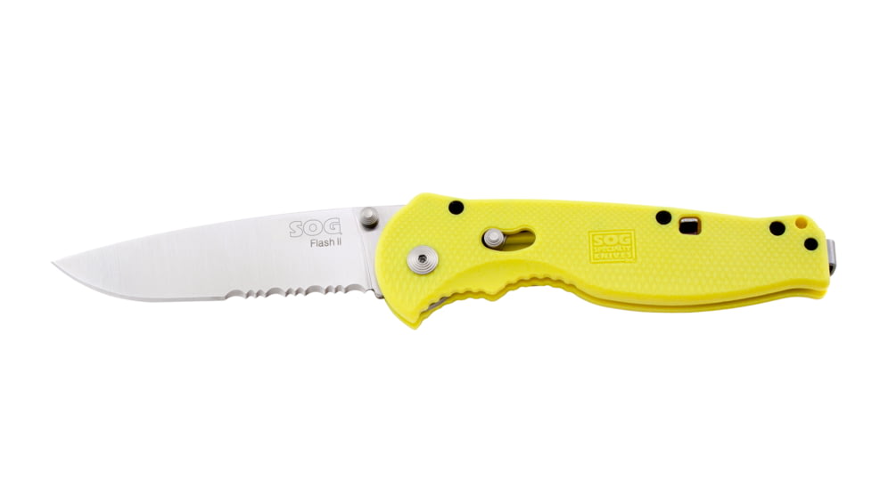 SOG Knives YFSA-98 Flash II - Partially Serrated Satin Yellow Handle Folding Knife