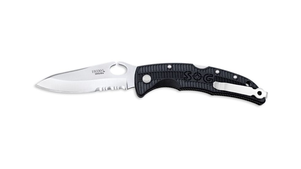 SOG Large SOGzilla Knife w/ PS Fold 3.8in. Steel Blade and GRN Handle, Satin Polished Finish, Black SP22-CP