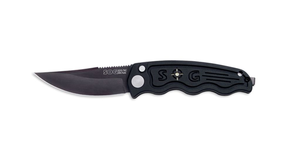 SOG Mini Auto Knife w/ SE Fold 3in. Steel Blade and Alum. Handle, BLK Finish, Black ST-11