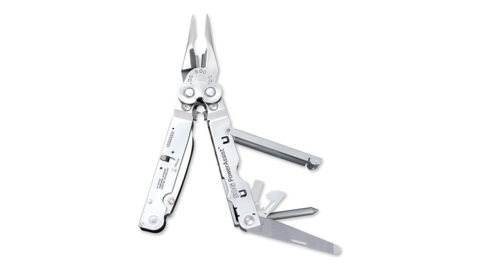 SOG PowerAssist EOD Multiool w/ Nylon Sheath, 11ools Combined, Polished Finish, Satin S67N-CP
