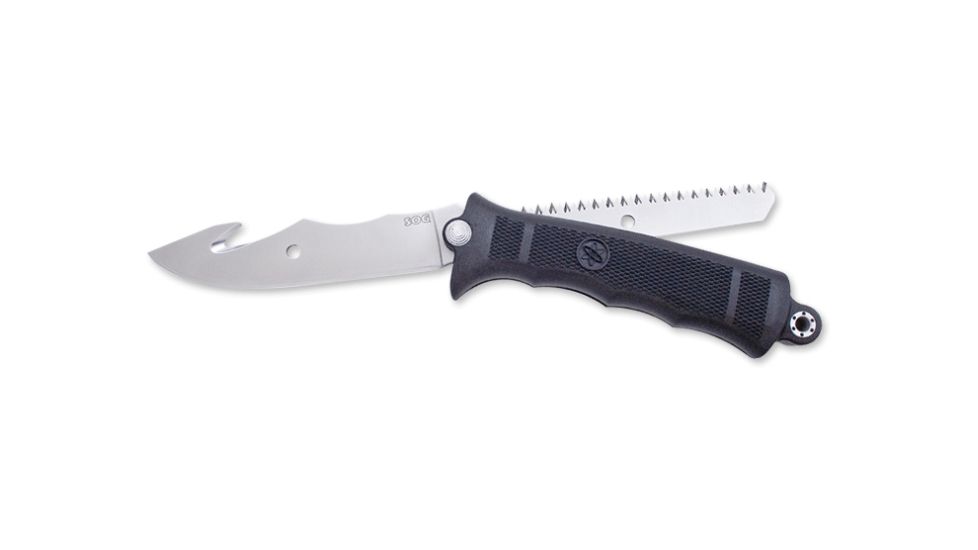 SOG Revolver Hunter Knife w/ Straight and Double Tooth Saw 4.75in.and Nylon Sheath, Satin Finish, Black FX20N-CP