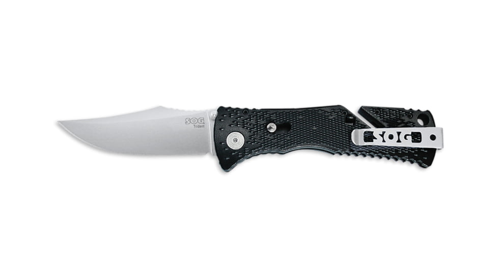 SOG Trident Knife w/ PS Fold, 3.75in. Steel Blade and Green Handle, TigerStripe Black TiNi Finish, TF3-CP