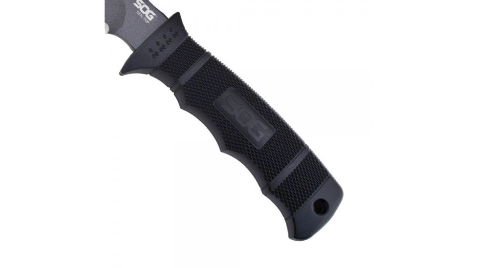SOG SEAL Pup 9 inch Fixed Blade Knife, Partially Serrated Edge, Clip Point, AUS-8, Powder Coated Black Blade, Black Handle, Ballistic Nylon Sheath, M3N-CP