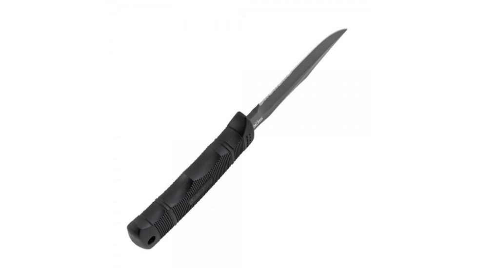 SOG SEAL Pup 9 inch Fixed Blade Knife, Partially Serrated Edge, Clip Point, AUS-8, Powder Coated Black Blade, Black Handle, Ballistic Nylon Sheath, M3N-CP