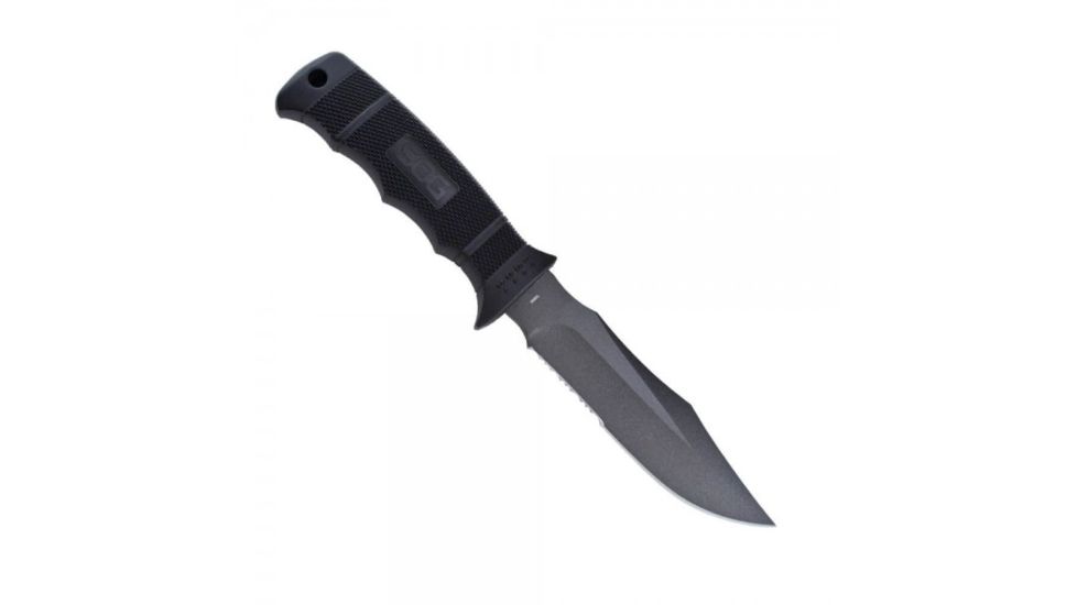 SOG SEAL Pup 9 inch Fixed Blade Knife, Partially Serrated Edge, Clip Point, AUS-8, Powder Coated Black Blade, Black Handle, Ballistic Nylon Sheath, M3N-CP