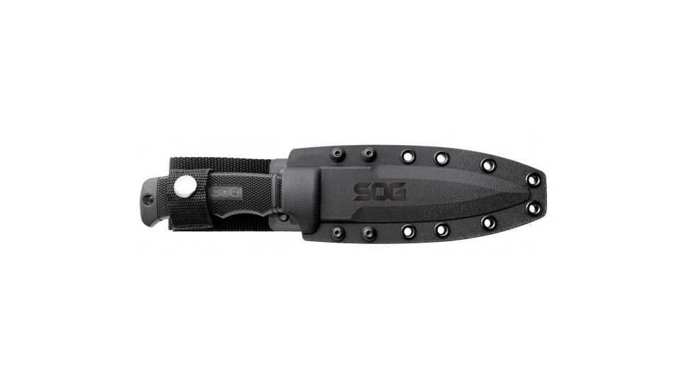SOG SEAL Pup 9 inch Fixed Blade Knife, Partially Serrated Edge, Clip Point, AUS-8, Powder Coated Black Blade, Black Handle, Kydex Sheath, M37K
