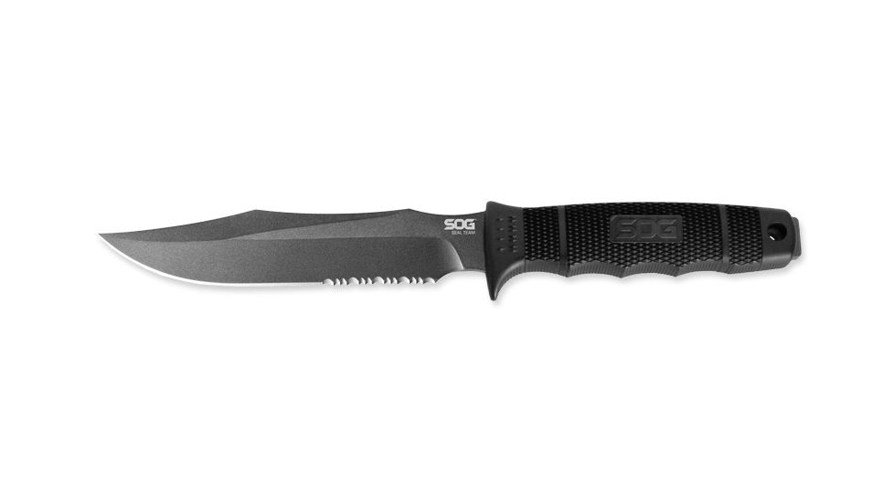 SOG SEAL Team 12.3 inch Fixed Blade Knife, Partially Serrated Edge, Clip Point, AUS-8, Satin Blade, Black Handle, Kydex Sheath, S37-K
