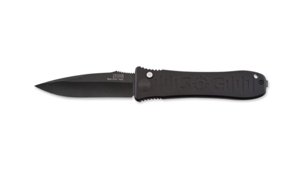 SOG Spec-Elite I Auto Knife w/ SE Fold 3.5in. Steel Blade and Alum. Handle, BLK Finish, Black SE-52