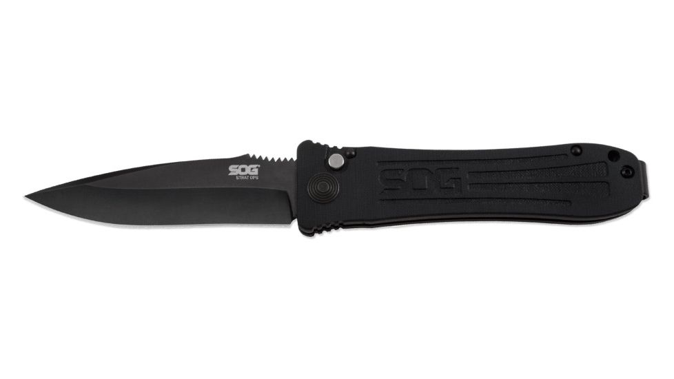 SOG Specialty Knives &amp; Tools Strat Ops Automatic Folding Knife, Black, SO1001-BX