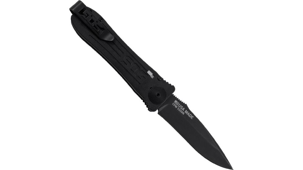 SOG Specialty Knives &amp; Tools Strat Ops Automatic Folding Knife, Black, SO1001-BX