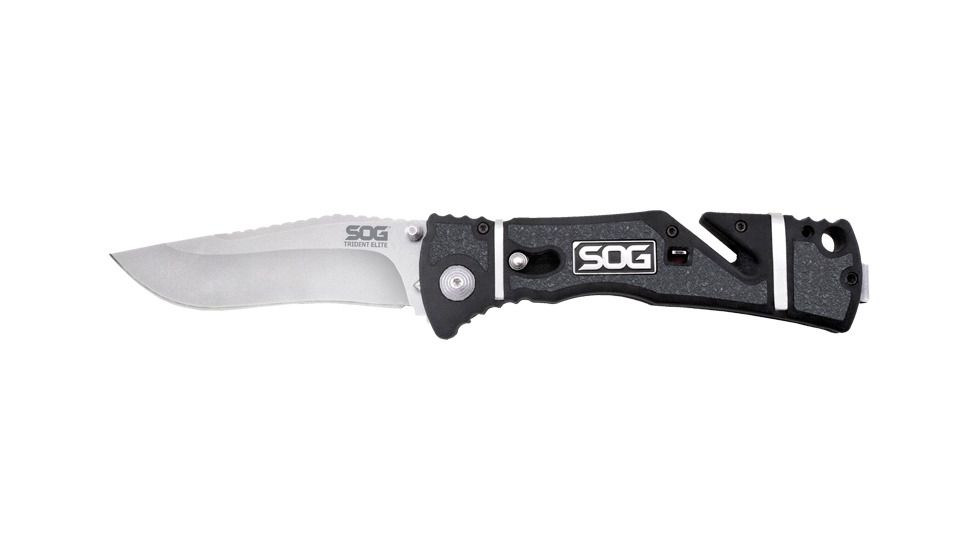 SOG Trident Elite Straight-Edge Assisted Folding Steel Blade Knife, 3.75 in., Green Handle, Satin Finish, TF101-CP