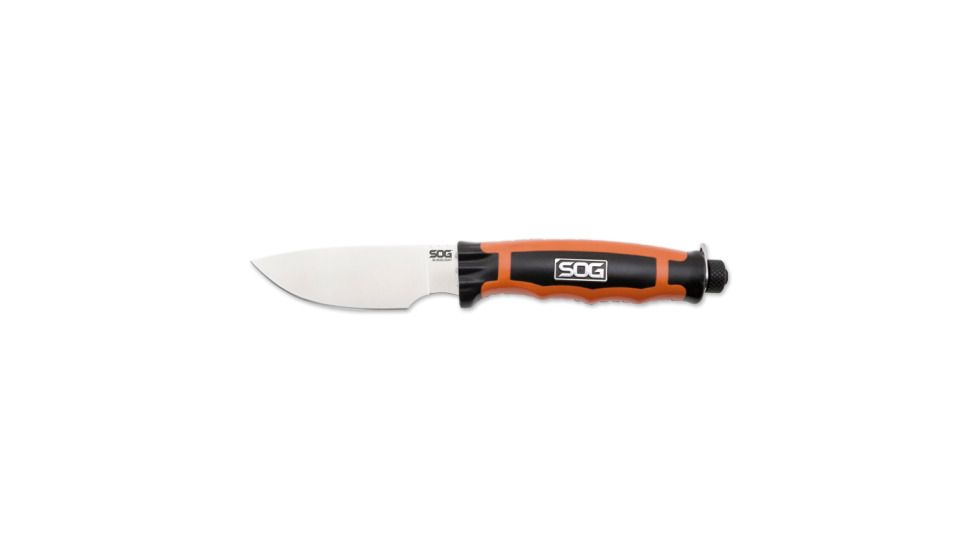 SOG Specialty Knives &amp; Tools 3.8 in. Bladelight Hunt LED Straight Edge Steel Blade Fixed Knife, Leather Sheath, Satin Finish, Orange BLT20L-CP