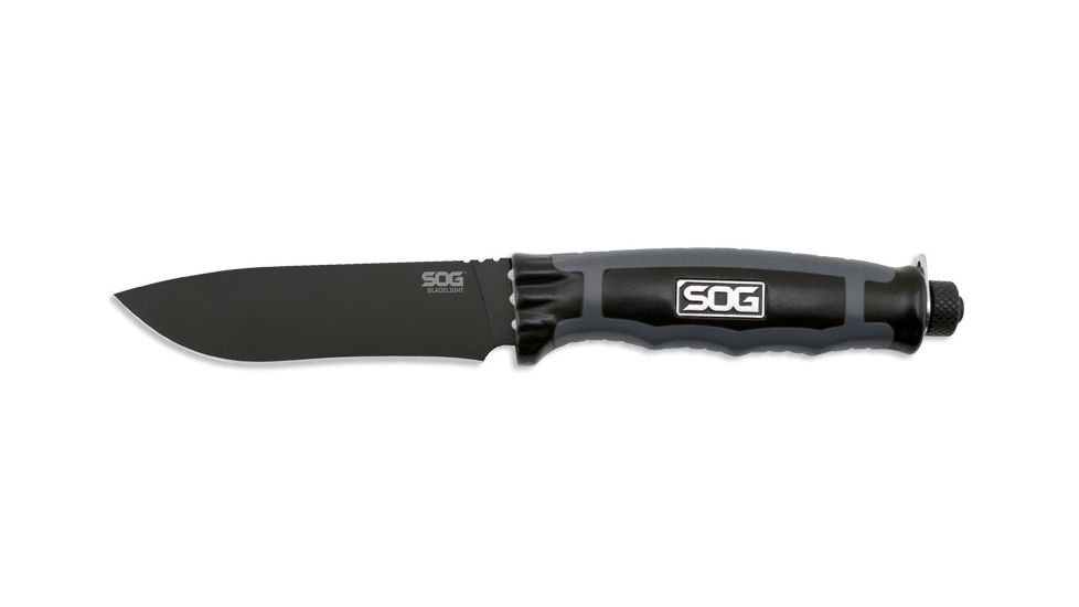 SOG Specialty Knives &amp; Tools 4.5 in. Bladelight LED Steel Straight-Edge Fixed Knife, Hard Nylon Sheath, Tactical, Black Finish BLT22K-CP