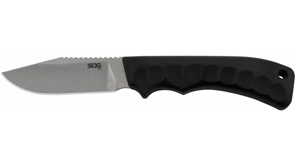 SOG Specialty Knives &amp; Tools Ace Fixed Blade Knife, 3.8in, 7Cr17MoV Blade, Clip Point, Black, TPR Handle, Grey/Black, SOG-ACE1001-CP