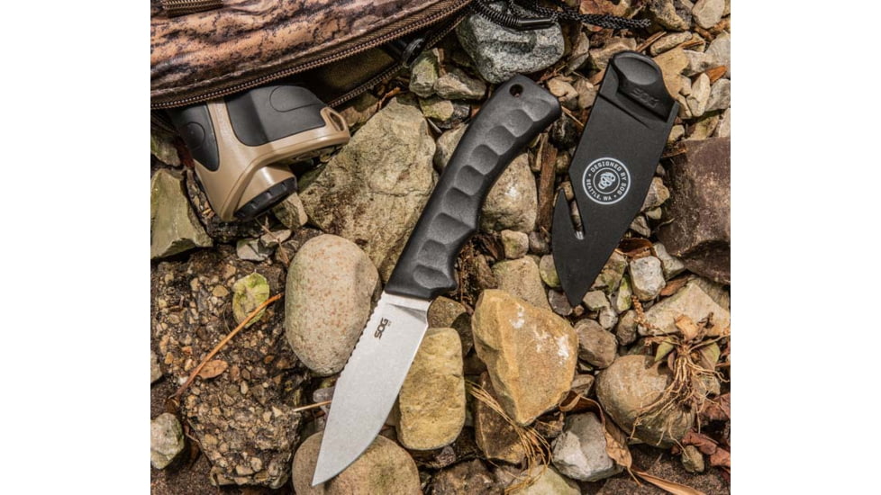 SOG Specialty Knives &amp; Tools Ace Fixed Blade Knife, 3.8in, 7Cr17MoV Blade, Clip Point, Black, TPR Handle, Grey/Black, SOG-ACE1001-CP