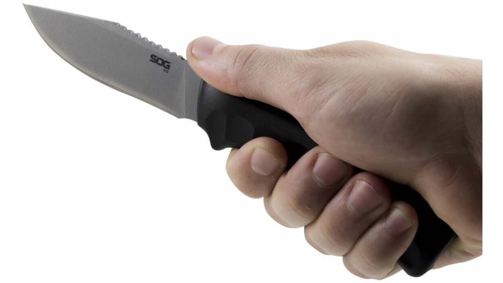 SOG Specialty Knives &amp; Tools Ace Fixed Blade Knife, 3.8in, 7Cr17MoV Blade, Clip Point, Black, TPR Handle, Grey/Black, SOG-ACE1001-CP