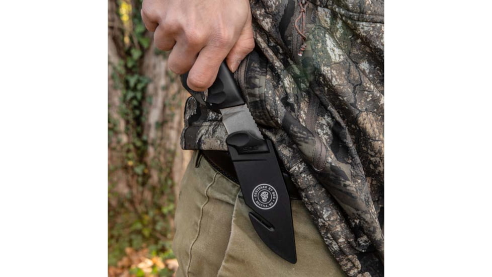 SOG Specialty Knives &amp; Tools Ace Fixed Blade Knife, 3.8in, 7Cr17MoV Blade, Clip Point, Black, TPR Handle, Grey/Black, SOG-ACE1001-CP