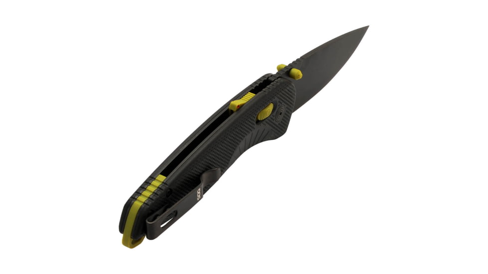 SOG Specialty Knives &amp; Tools Aegis AT Folding Knives, 3.13in, CRYO D2, Drop Point Plain Blade, Black GRN Handle, 11-41-11-41