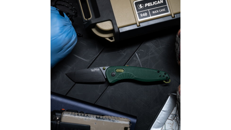 SOG Specialty Knives &amp; Tools Aegis AT Folding Knives, 3.13in, Straight Edge, Cryo D2 Steel, Drop Point, Forest, GRN Handle, SOG-11-41-13-41