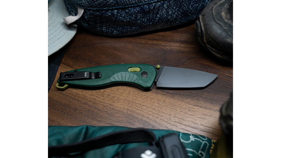 SOG Specialty Knives &amp; Tools Aegis AT Folding Knives, 3.13in, Straight Edge, Cryo D2 Steel, Drop Point, Forest, GRN Handle, SOG-11-41-13-41