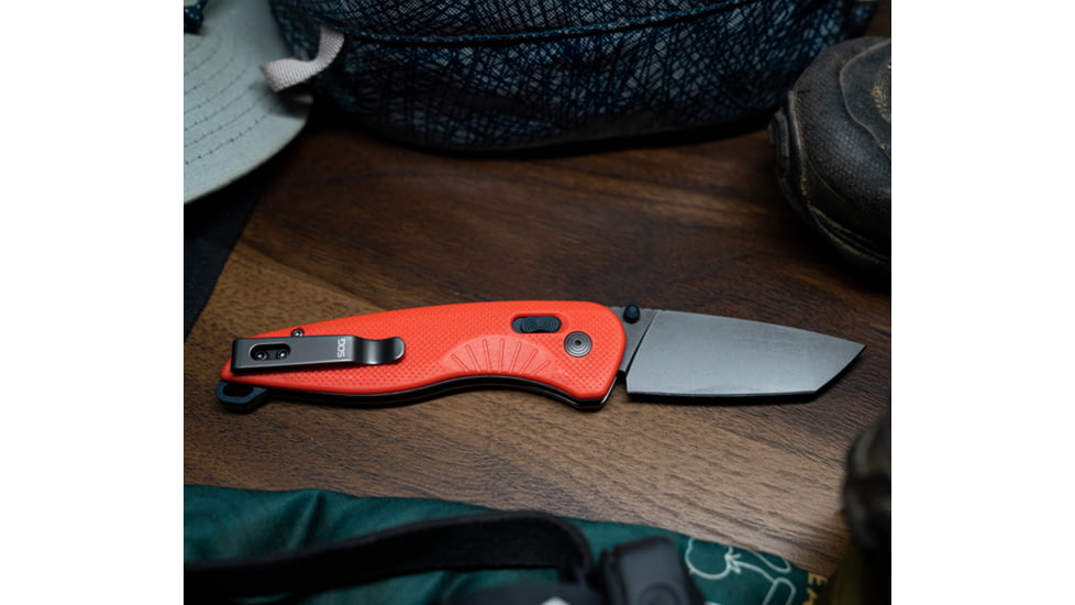 SOG Specialty Knives &amp; Tools Aegis FX Fixed Blade Knives, 3.13in, Straight Edge, Cryo D2 Steel, Drop Point, Rescue Red, GRN Handle, SOG-17-41-03-41