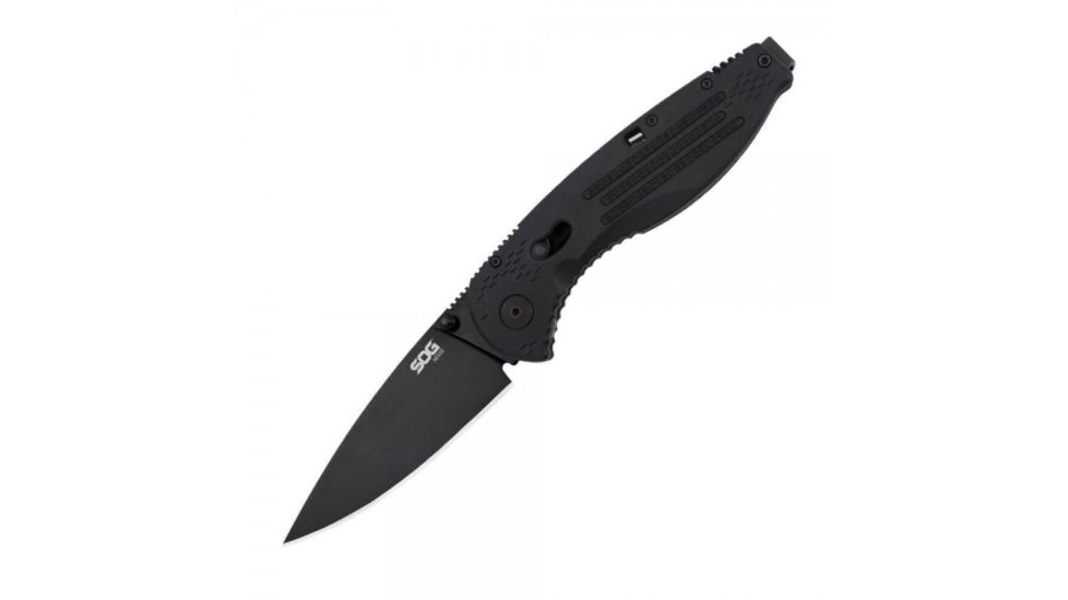 SOG Specialty Knives &amp; Tools Aegis TiNi Automatic Folding Knife, 0.13in AUS-8 Blade Steel, Overall length 8.25in, Black, Glass-Reinforced Nylon Handle AE02-BX