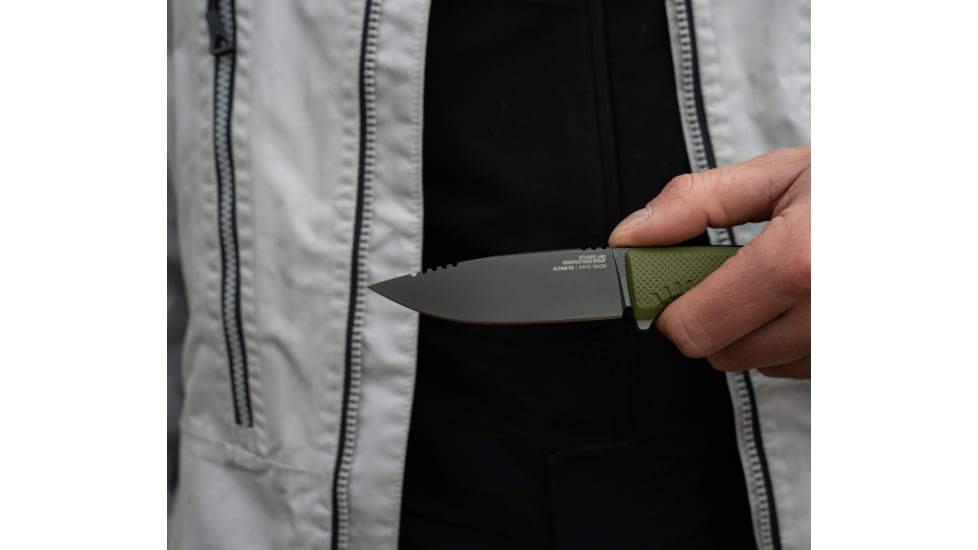 SOG Specialty Knives &amp; Tools Altair FX Fixed Blade Knives, 3.7in, Straight Edge, CRYO KRUPP 4116 Steel, Clip Point, Green, GRN / TPU Handle, Black, SOG-17-79-03-57