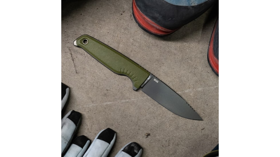 SOG Specialty Knives &amp; Tools Altair FX Fixed Blade Knives, 3.7in, Straight Edge, CRYO KRUPP 4116 Steel, Clip Point, Green, GRN / TPU Handle, Black, SOG-17-79-03-57