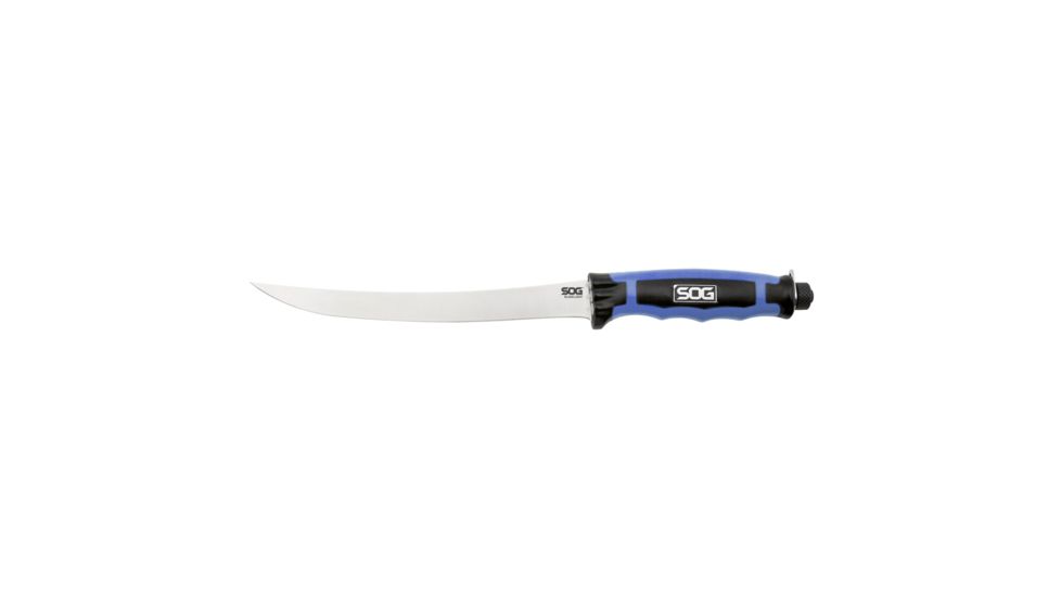 SOG Specialty Knives &amp; Tools Bladelight Fillet Knive w/ Illumination 7.5in 8Cr13Mov Stainless Steel Blade, Black/ Blue Handle, BLT32K