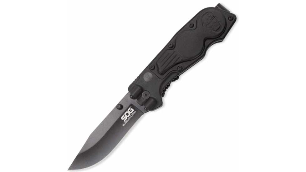 SOG Specialty Knives &amp; Tools Bladelight Mini Folding Knife,3in,Black Handle,Black TiNi Plain,Clam SOGBLT61-CP