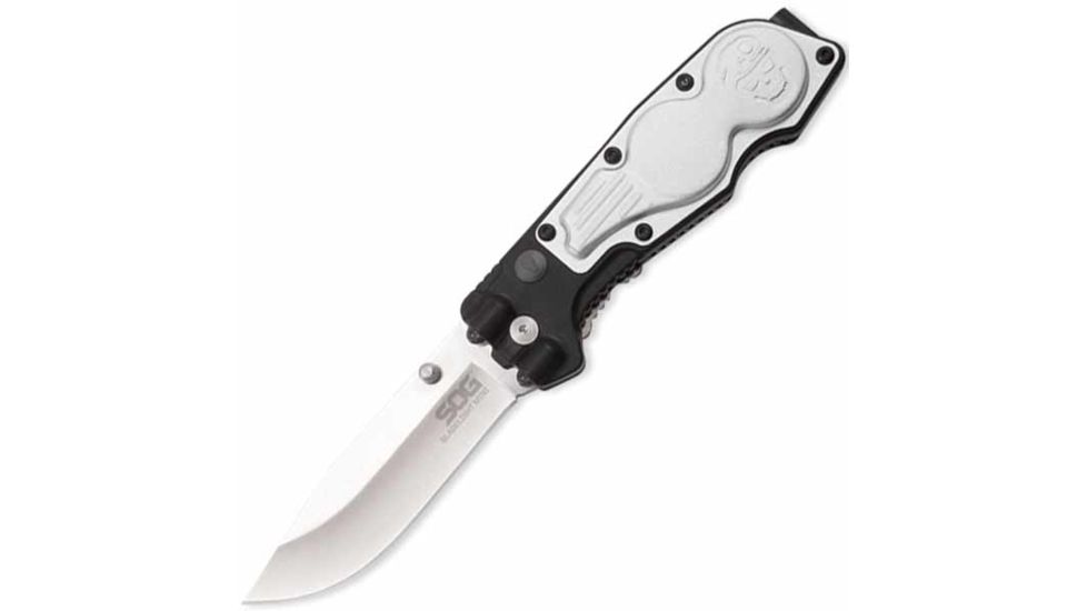 SOG Specialty Knives &amp; Tools Bladelight Mini Folding Knife,3in,Black/Silver Handle,Satin Plain,Clam SOGBLT60-CP