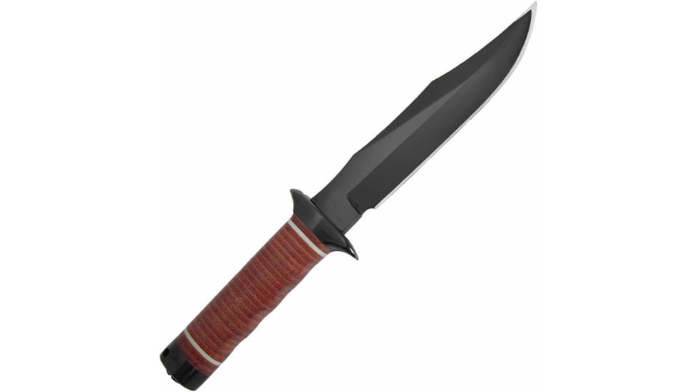 SOG Specialty Knives &amp; Tools Bowie 2.0 Fixed Blade Knife, 6.4in, AUS-8 Blade, Clip Point, Brown, Leather Washers Handle, Black, SOG-S1T-L