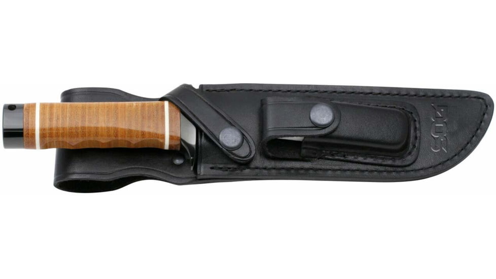 SOG Specialty Knives &amp; Tools Bowie 2.0 Fixed Blade Knife, 6.4in, AUS-8 Blade, Clip Point, Brown, Leather Washers Handle, Black, SOG-S1T-L