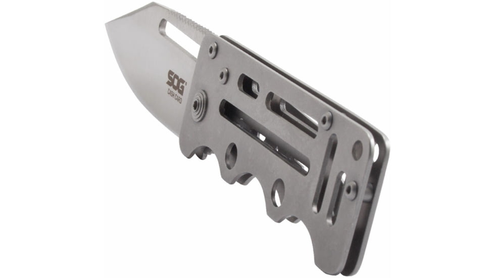 SOG Specialty Knives &amp; Tools Cash Card Folding Knife, 2.75in, 8Cr13MoV Stainless Steel Blade, Clip Point, Silver, Stainless Steel Handle, Silver, SOG-EZ1-CP