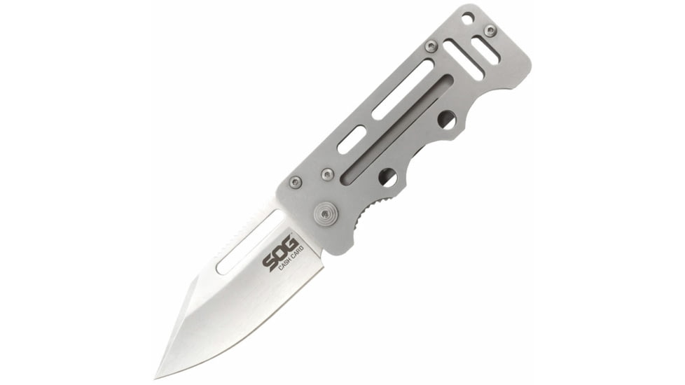 SOG Specialty Knives &amp; Tools Cash Card Folding Knife, 2.75in, 8Cr13MoV Stainless Steel Blade, Clip Point, Silver, Stainless Steel Handle, Silver, SOG-EZ1-CP