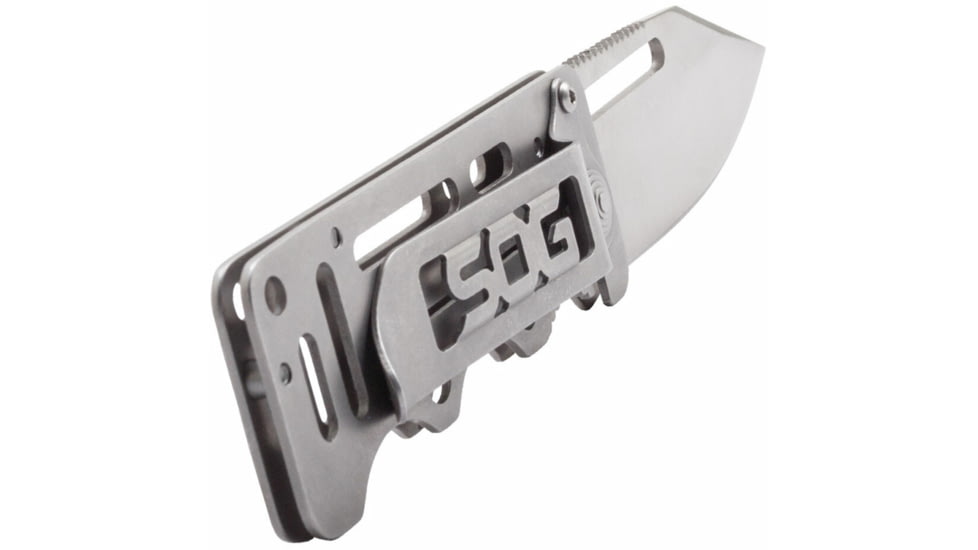 SOG Specialty Knives &amp; Tools Cash Card Folding Knife, 2.75in, 8Cr13MoV Stainless Steel Blade, Clip Point, Silver, Stainless Steel Handle, Silver, SOG-EZ1-CP