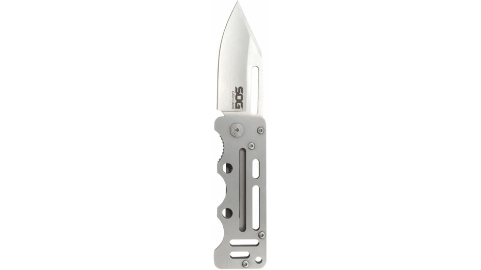 SOG Specialty Knives &amp; Tools Cash Card Folding Knife, 2.75in, 8Cr13MoV Stainless Steel Blade, Clip Point, Silver, Stainless Steel Handle, Silver, SOG-EZ1-CP