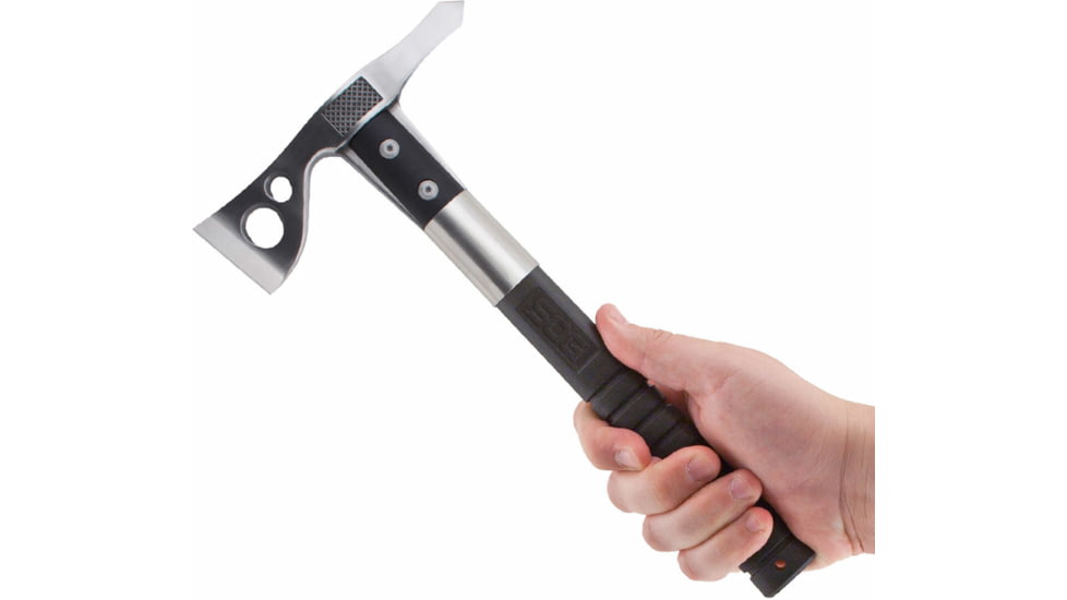 SOG Specialty Knives &amp; Tools FastHawk Tactical Tomahawk Axe, 2in, 420 Stainless Blade, Black, Glass-Reinforced Nylon Handle, Polished Blade Finish, Silver, SOG-F06PN-CP