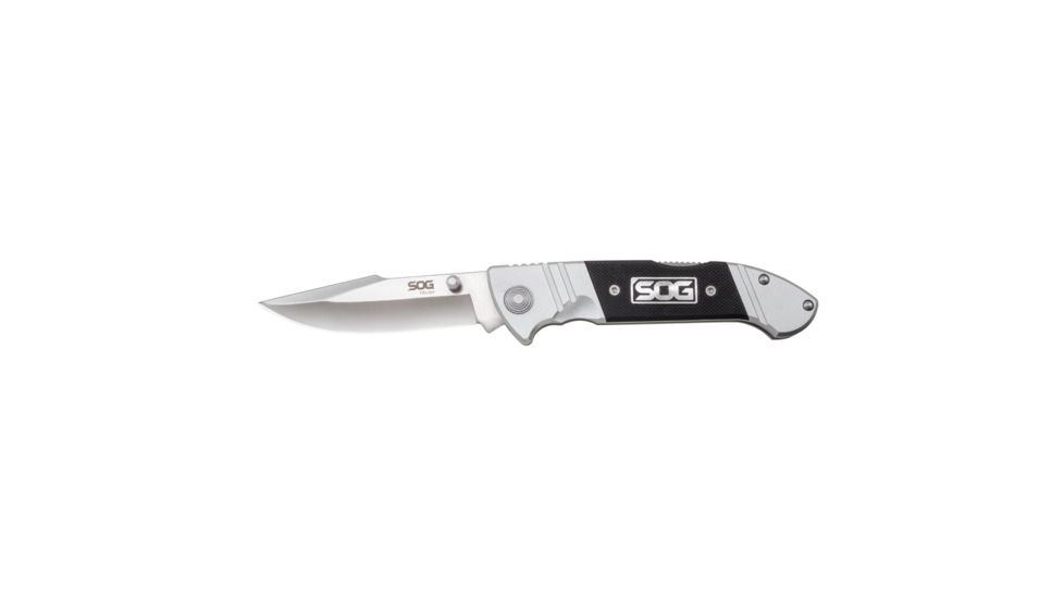 SOG Specialty Knives &amp; Tools Fielder Assist Knive - 3.5in 5Cr15Mov Steel Blade, Aluminum G10 Handle, Black/Silver, FF3002