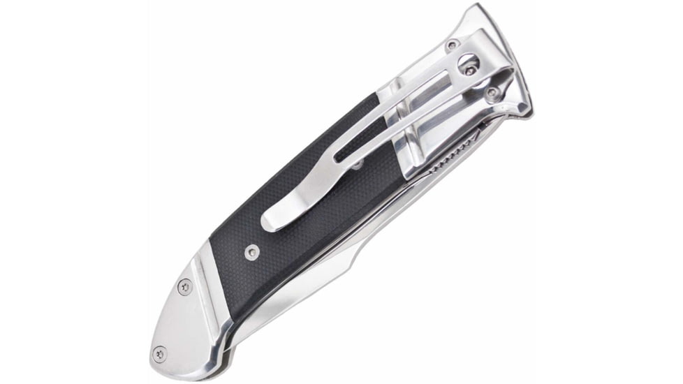 SOG Specialty Knives &amp; Tools Fielder Folding Knife, 3.3in, 7Cr17MoV Blade, Clip Point, Black, G10 Handle, Silver, SOG-FF38-CP